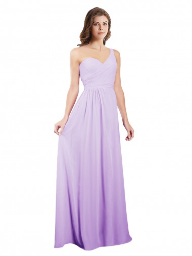 One Shoulder Long Chiffon Lilac Sleeveless Bridesmaid Dress / Evening Dress Victoria