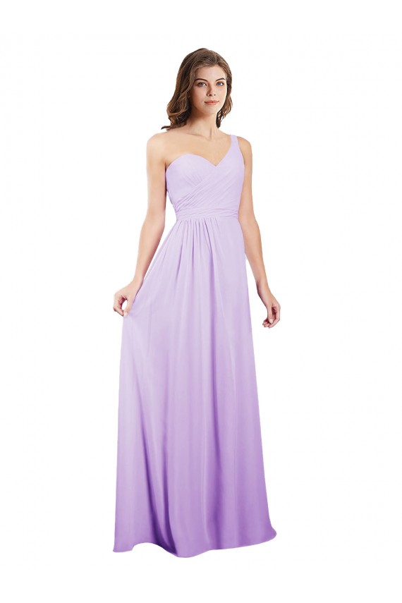 One Shoulder Long Chiffon Lilac Sleeveless Bridesmaid Dress / Evening Dress Victoria