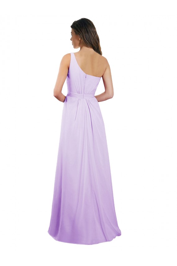 One Shoulder Long Chiffon Lilac Sleeveless Bridesmaid Dress / Evening Dress Victoria