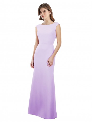 Round Neck Long Soft Chiffon Lilac Cap Sleeves Bridesmaid Dress Victoria