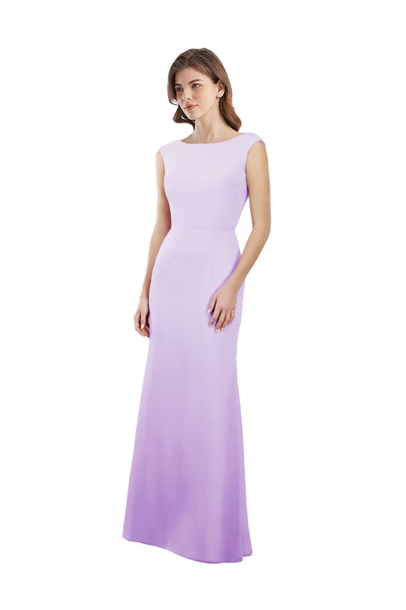 Round Neck Long Soft Chiffon Lilac Cap Sleeves Bridesmaid Dress Victoria