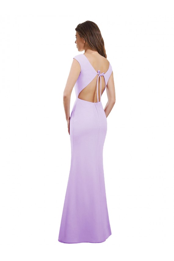 Round Neck Long Soft Chiffon Lilac Cap Sleeves Bridesmaid Dress Victoria