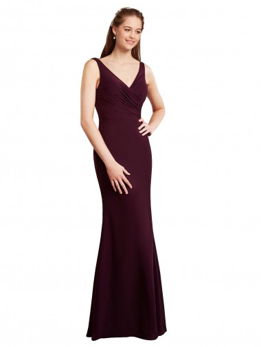 V-Neck Long Soft Chiffon Burgundy Gold Sleeveless Bridesmaid Dress Victoria