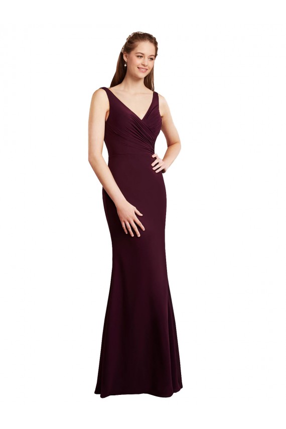 V-Neck Long Soft Chiffon Burgundy Gold Sleeveless Bridesmaid Dress Victoria