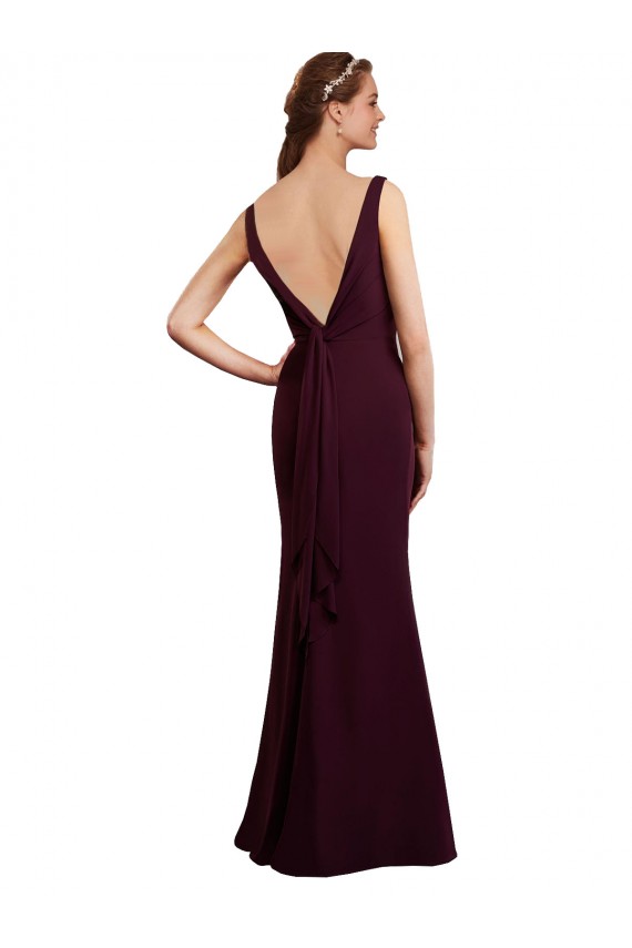 V-Neck Long Soft Chiffon Burgundy Gold Sleeveless Bridesmaid Dress Victoria