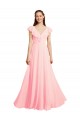 V-Neck Long Chiffon Pink Cap Sleeves Bridesmaid Dress / Evening Gowns Victoria