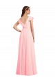 V-Neck Long Chiffon Pink Cap Sleeves Bridesmaid Dress / Evening Gowns Victoria