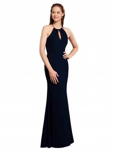 Halter Neck Long Soft Chiffon Dark Navy Sleeveless Bridesmaid Dress Victoria