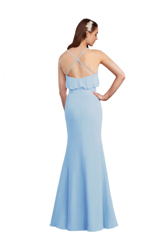V-Neck Long Soft Chiffon Light Sky Blue Sleeveless Bridesmaid Dress Victoria