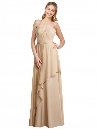 Sweetheart Long Soft Chiffon Champagne Sleeveless Bridesmaid Dress Victoria