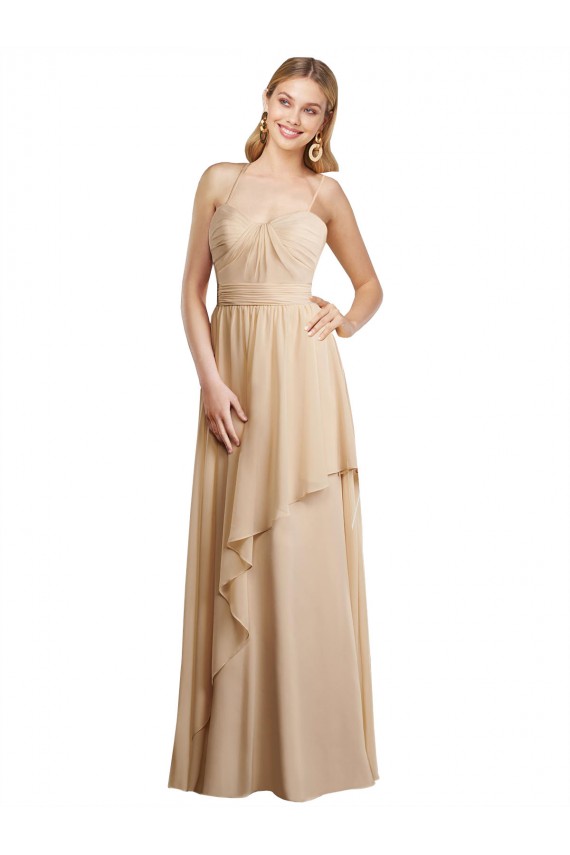 Sweetheart Long Soft Chiffon Champagne Sleeveless Bridesmaid Dress Victoria