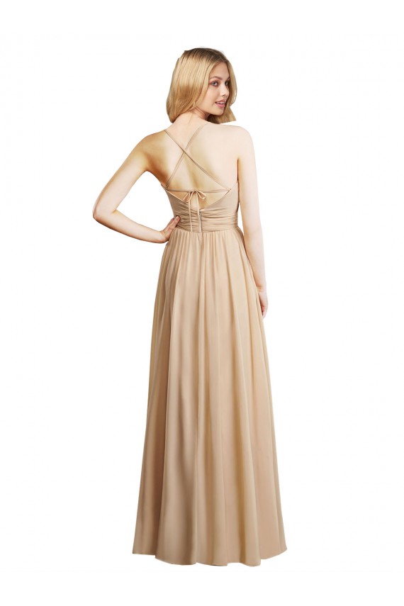 Sweetheart Long Soft Chiffon Champagne Sleeveless Bridesmaid Dress Victoria