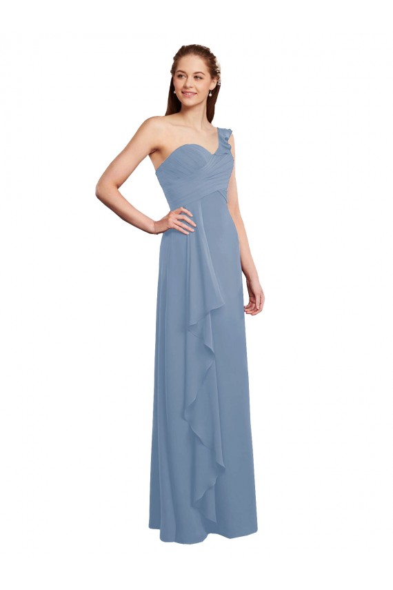 Sweetheart Long Chiffon Dusty Blue Sleeveless Formal Dress / Bridesmaid Dress Victoria