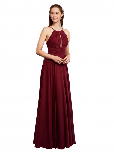 Halter Neck Long Chiffon Burgundy Sleeveless Bridesmaid Dress / Evening Dress Victoria