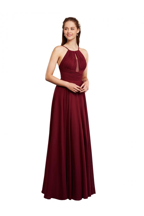 Halter Neck Long Chiffon Burgundy Sleeveless Bridesmaid Dress / Evening Dress Victoria