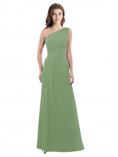One Shoulder Long Soft Chiffon Seagrass Sleeveless Bridesmaid Dress Victoria