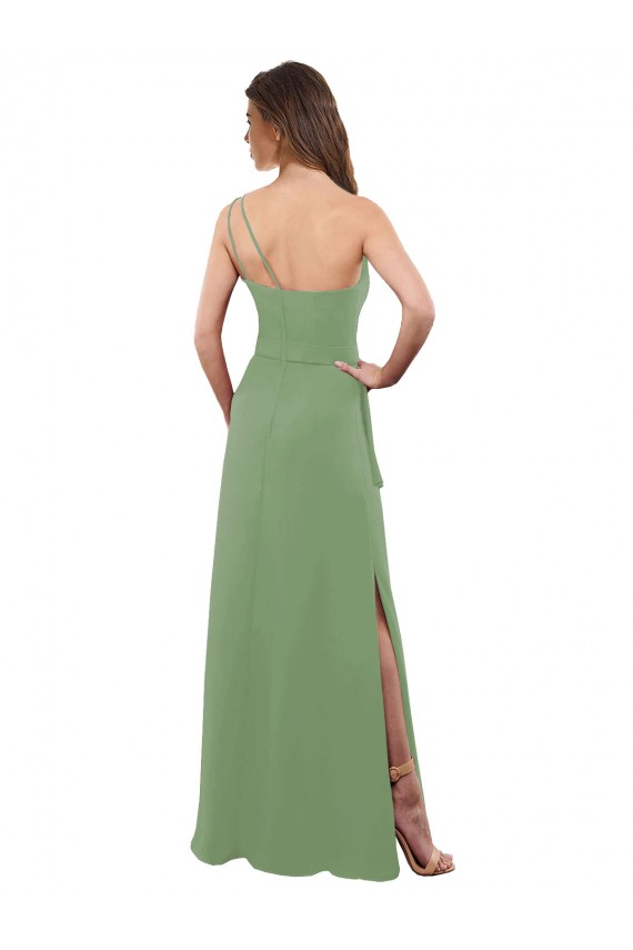 One Shoulder Long Soft Chiffon Seagrass Sleeveless Bridesmaid Dress Victoria