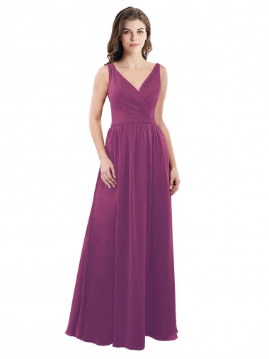 V-Neck Long Soft Chiffon Wild Berry A-Line Sleeveless Bridesmaid Dress Victoria