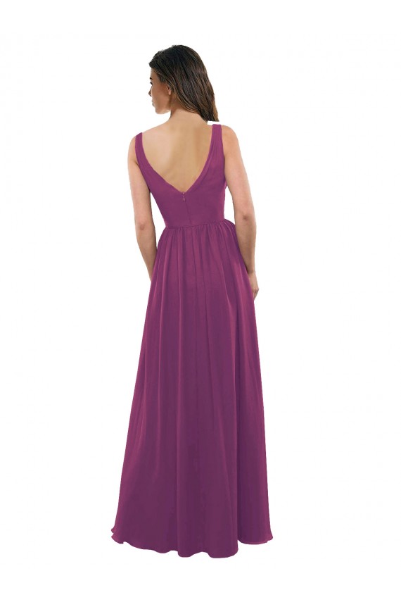 V-Neck Long Soft Chiffon Wild Berry A-Line Sleeveless Bridesmaid Dress Victoria