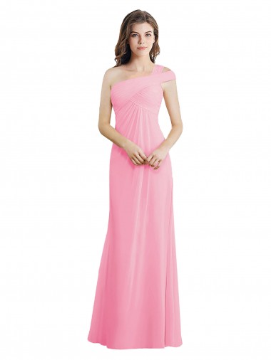 One Shoulder Long Chiffon Barely Pink Sleeveless Bridesmaid Dress Victoria
