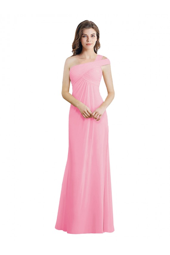 One Shoulder Long Chiffon Barely Pink Sleeveless Bridesmaid Dress Victoria