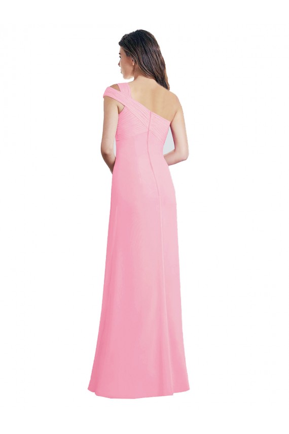 One Shoulder Long Chiffon Barely Pink Sleeveless Bridesmaid Dress Victoria