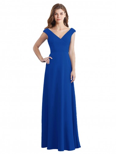 V-Neck Long Chiffon Royal Blue Sleeveless Bridesmaid Dress / Evening Dress Victoria