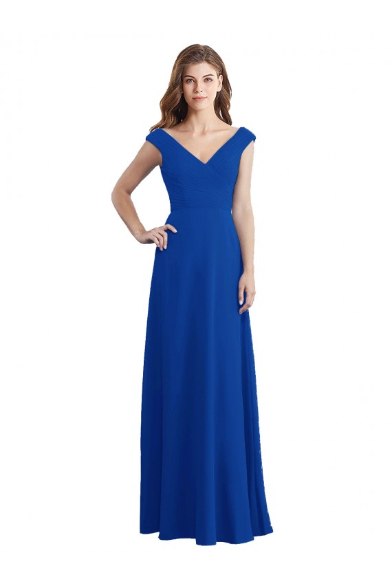 V-Neck Long Chiffon Royal Blue Sleeveless Bridesmaid Dress / Evening Dress Victoria