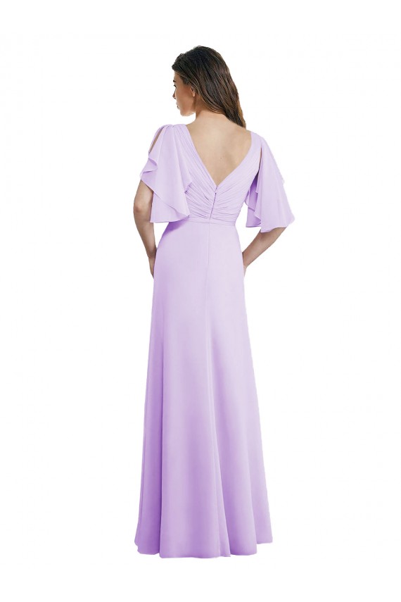 V-Neck Long Soft Chiffon Lilac Split Sleeves Bridesmaid Dress Victoria