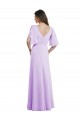 V-Neck Long Soft Chiffon Lilac Split Sleeves Bridesmaid Dress Victoria