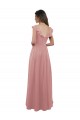 V-Neck Long Soft Chiffon Dusty Pink Cap Sleeves Bridesmaid Dress Victoria