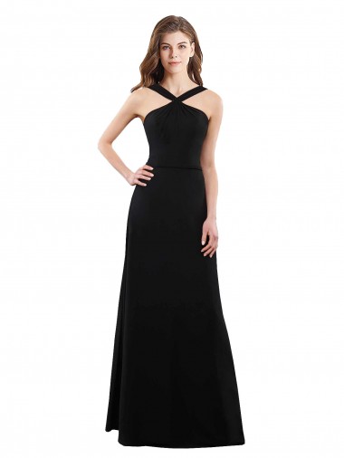 Halter Neck Long Soft Chiffon Black A-Line Sleeveless Bridesmaid Dress Victoria