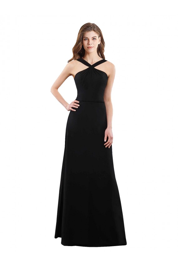 Halter Neck Long Soft Chiffon Black A-Line Sleeveless Bridesmaid Dress Victoria