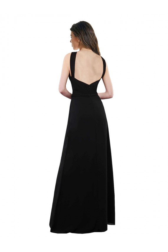 Halter Neck Long Soft Chiffon Black A-Line Sleeveless Bridesmaid Dress Victoria