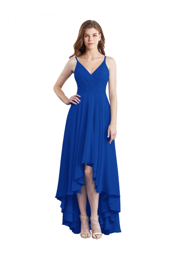 Spaghetti Straps Long Soft Chiffon Royal Blue Sleeveless High Low Bridesmaid Dress Victoria
