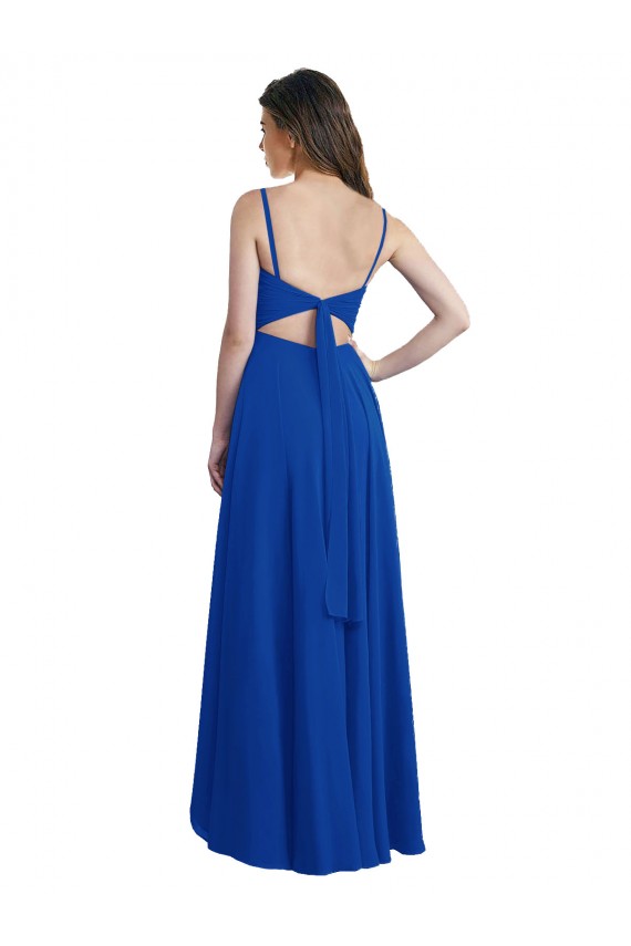 Spaghetti Straps Long Soft Chiffon Royal Blue Sleeveless High Low Bridesmaid Dress Victoria