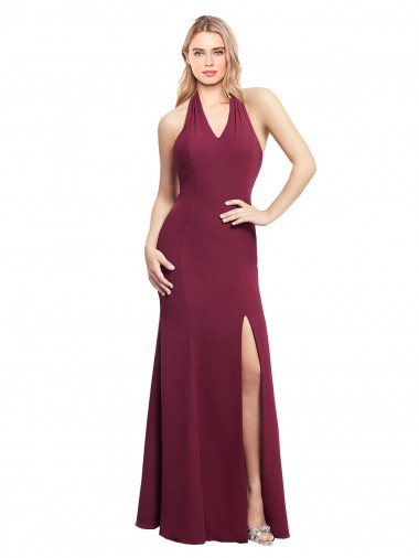 Halter Neck Long Soft Chiffon Burgundy Mermaid Sleeveless Bridesmaid Dress Victoria