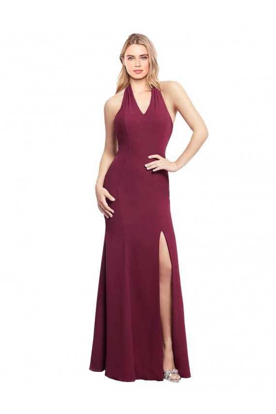 Halter Neck Long Soft Chiffon Burgundy Mermaid Sleeveless Bridesmaid Dress Victoria