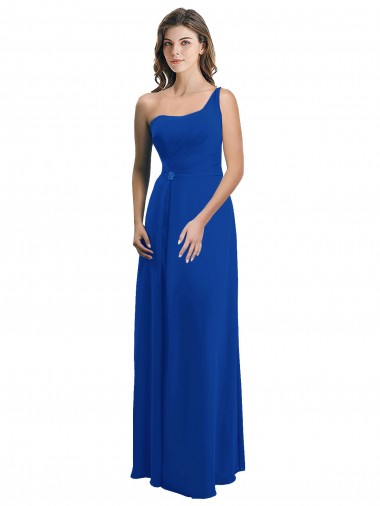 One Shoulder Long Soft Chiffon Royal Blue Sleeveless Bridesmaid Dress Victoria