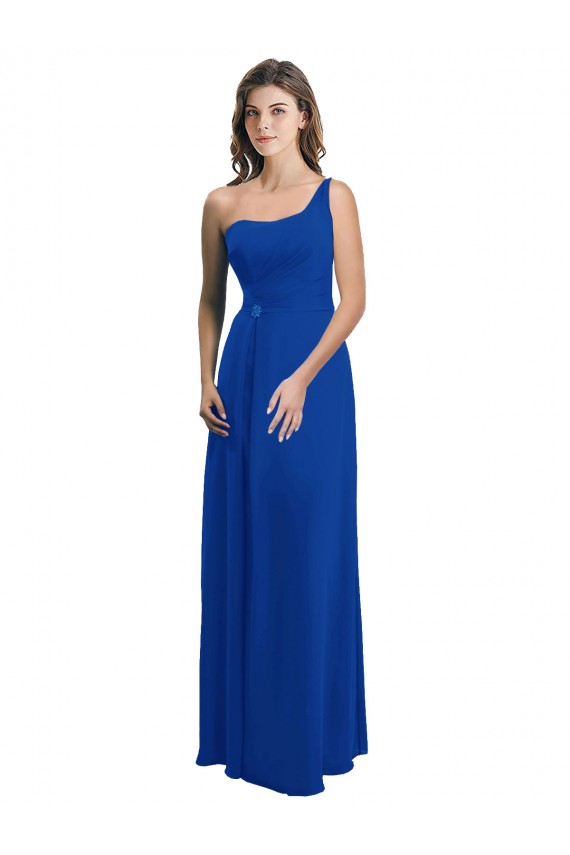 One Shoulder Long Soft Chiffon Royal Blue Sleeveless Bridesmaid Dress Victoria