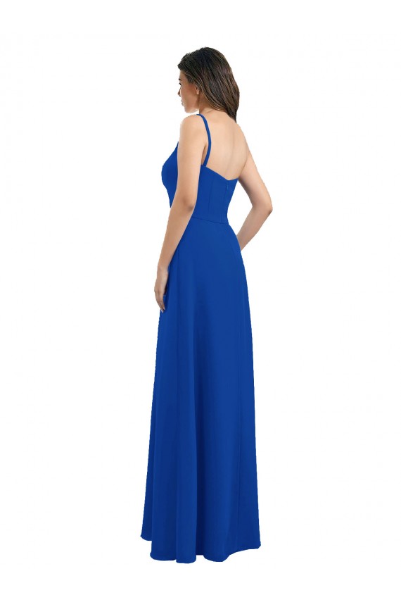 One Shoulder Long Soft Chiffon Royal Blue Sleeveless Bridesmaid Dress Victoria