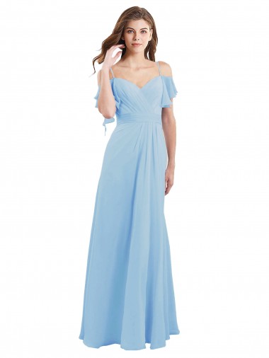 Sweetheart Long Soft Chiffon Light Sky Blue Cold Shoulder Bridesmaid Dress Victoria