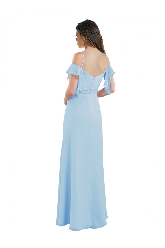Sweetheart Long Soft Chiffon Light Sky Blue Cold Shoulder Bridesmaid Dress Victoria