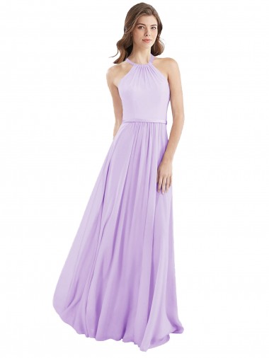 Halter Neck Long Chiffon Lilac Sleeveless Bridesmaid Dress / Evening Dress Victoria