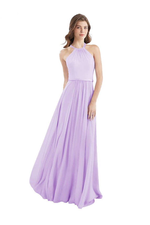 Halter Neck Long Chiffon Lilac Sleeveless Bridesmaid Dress / Evening Dress Victoria