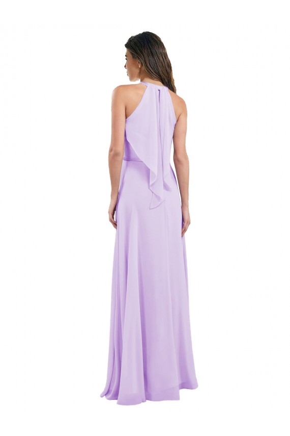 Halter Neck Long Chiffon Lilac Sleeveless Bridesmaid Dress / Evening Dress Victoria