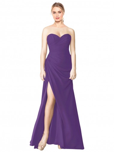 Strapless Long Soft Chiffon Plum Purple Sleeveless Bridesmaid Dress Victoria