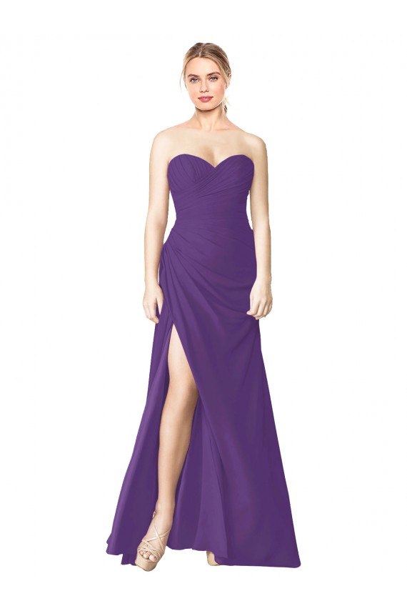 Strapless Long Soft Chiffon Plum Purple Sleeveless Bridesmaid Dress Victoria