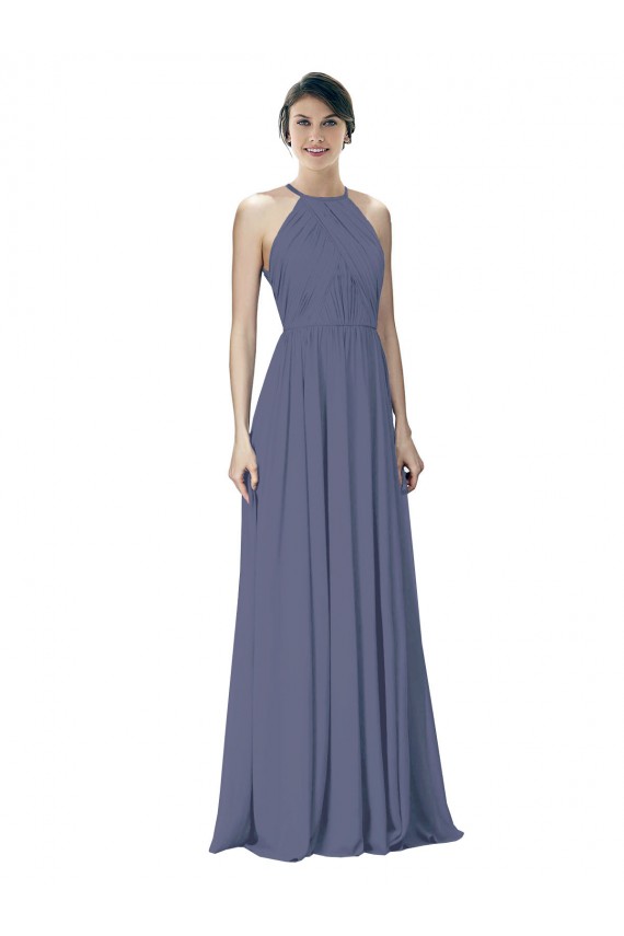 Halter Neck Long Soft Chiffon Silver Stone Sleeveless Formal Dress / Bridesmaid Dress Victoria