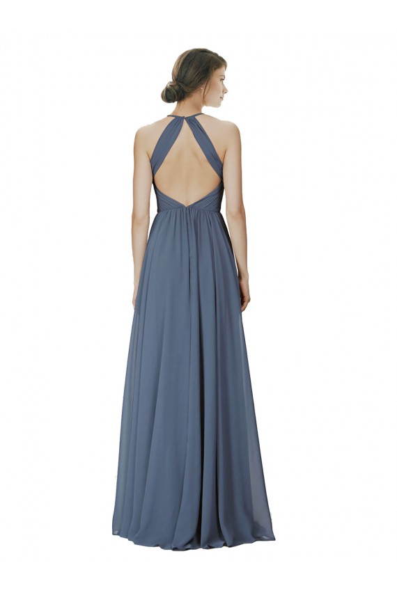 Halter Neck Long Soft Chiffon Silver Stone Sleeveless Formal Dress / Bridesmaid Dress Victoria